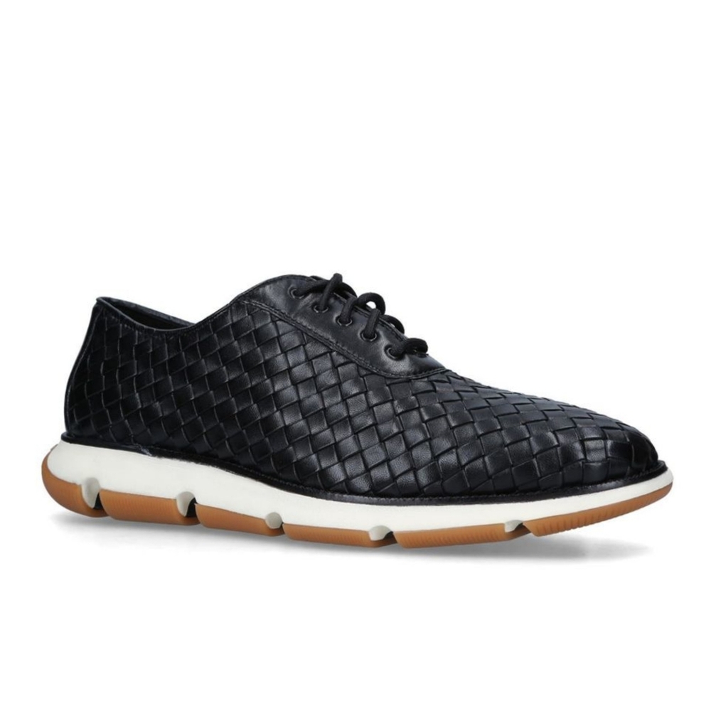 COLE HAAN Zerogrand Woven Leather Oxfords Sneakers Black White Tan 11.5